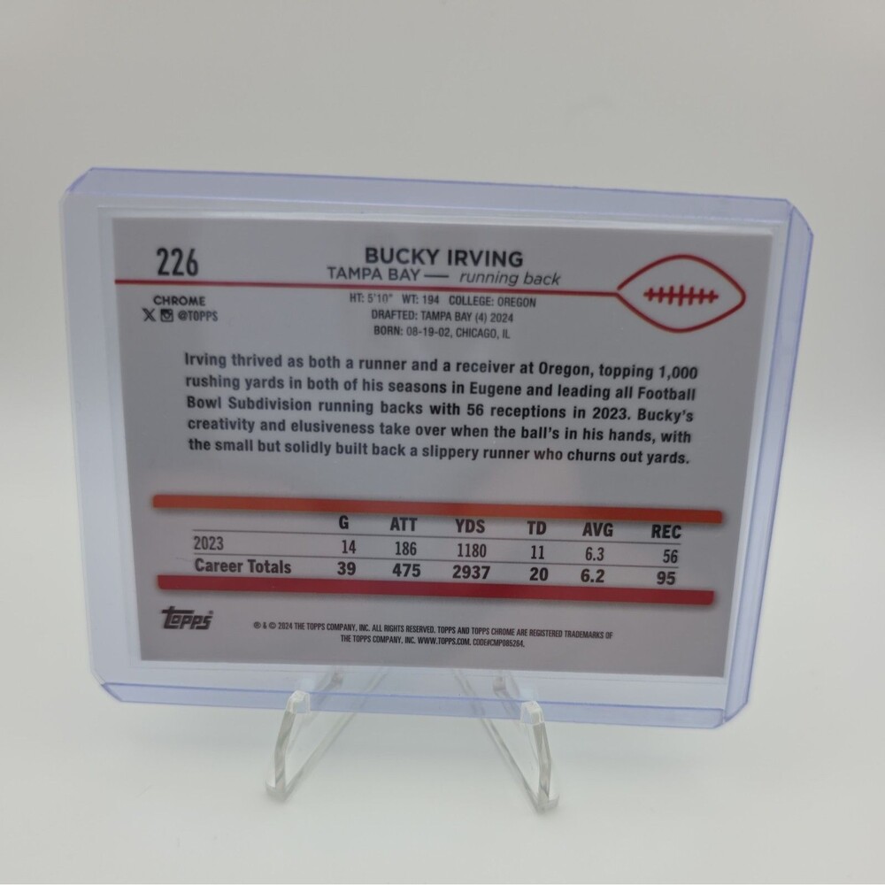 2024 Topps Chrome - Rookies Bucky Irving #226 Refractor (RC) - Picture 2 of 2